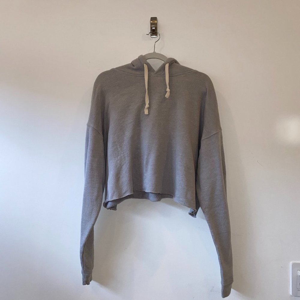 Alo Yoga Raw Hem Cropped Hoodie Grey